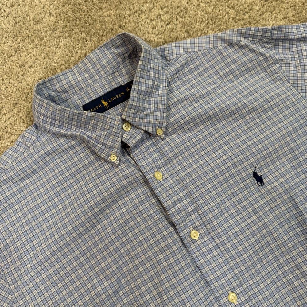 Ralph Lauren Mens XL Blue White Check Long Sleeve Button Down Shirt Pony Logo